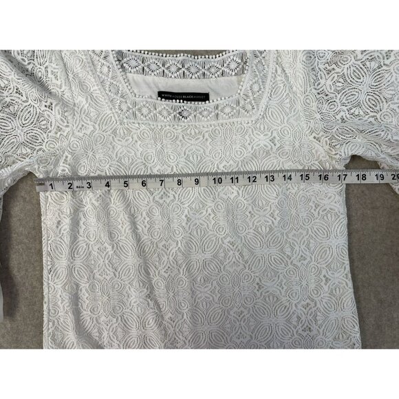 White House Black Market Lined White Lace Top Chiffon Ruffle Sleeves Sze S - Picture 12 of 16
